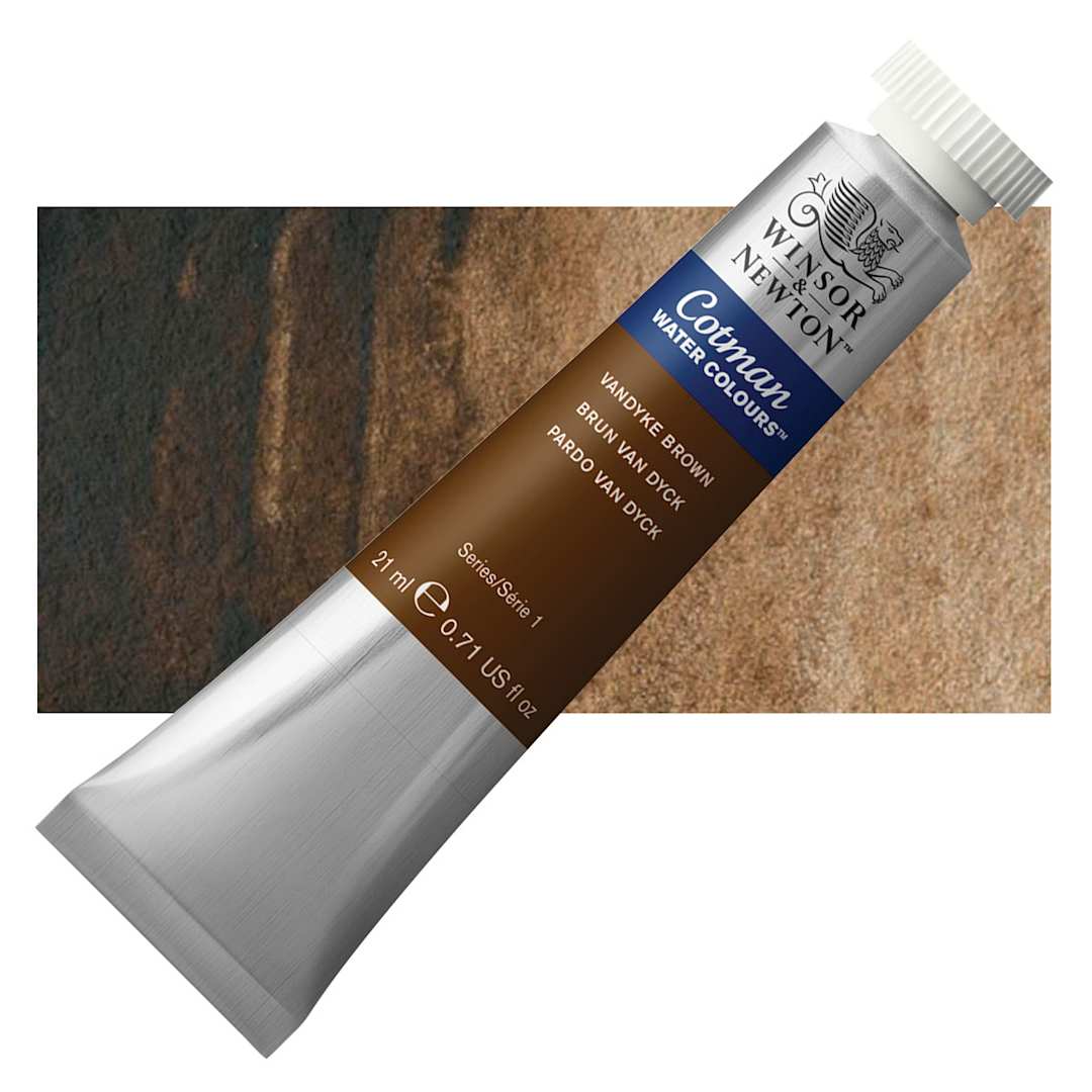 Open in modal - Winsor & Newton Cotman Watercolor - Vandyke Brown, 21 ml tube and swatch