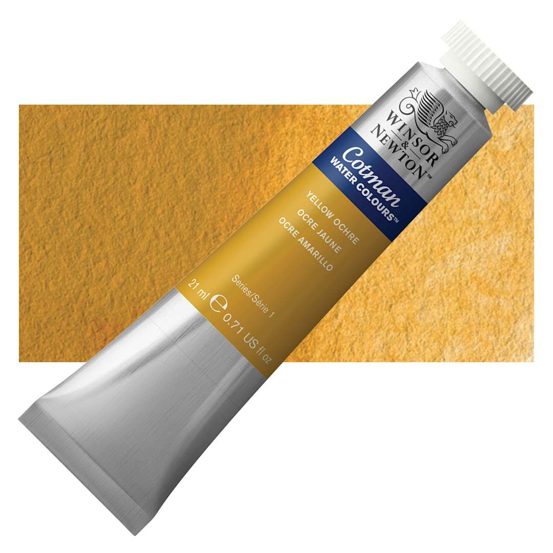 Open in modal - Winsor & Newton Cotman Watercolor - Yellow Ochre, 21 ml, Tube and swatch
