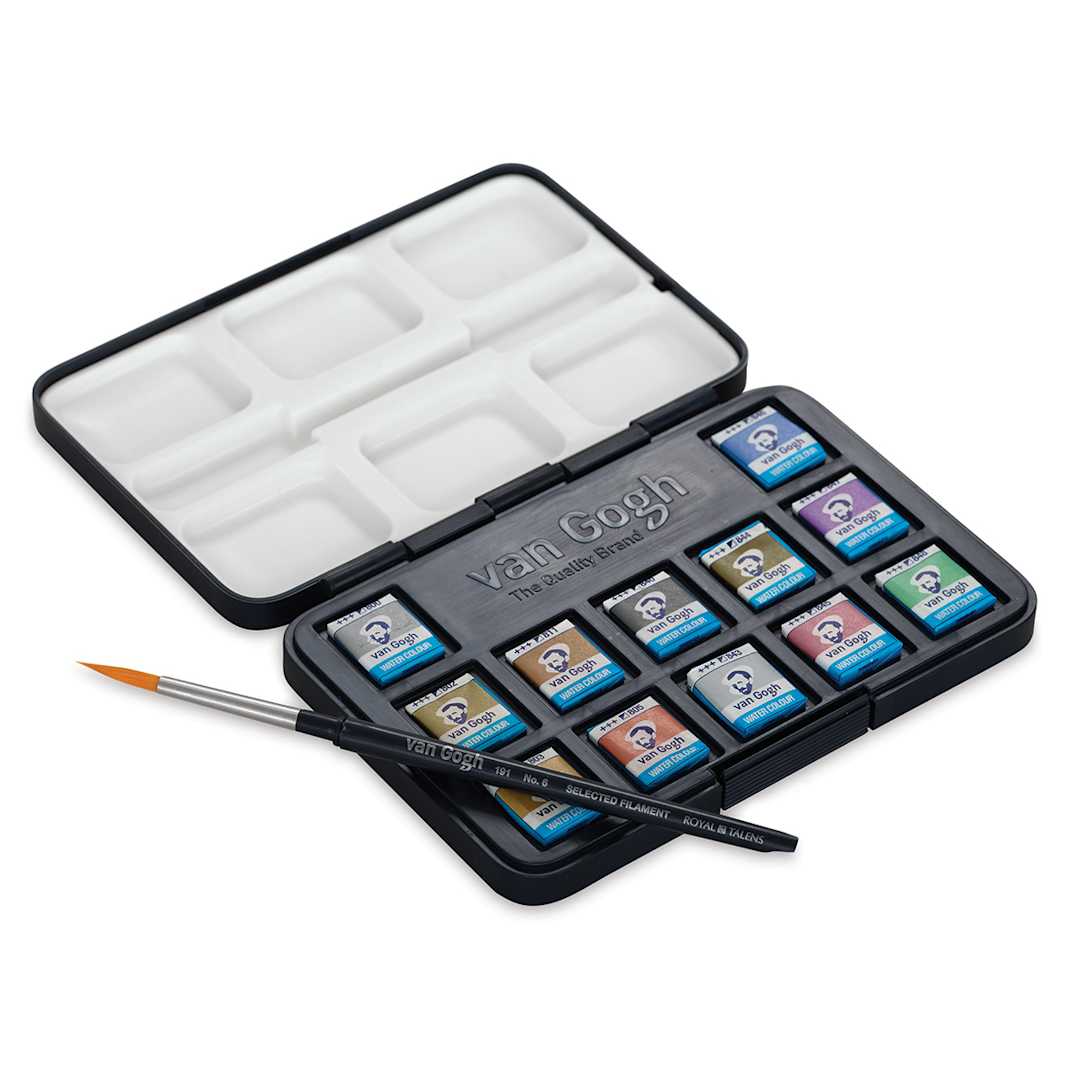 Open in modal - Van Gogh Watercolors Set - Specialty Metallic & Interference Set of 12 Pans, inside package view