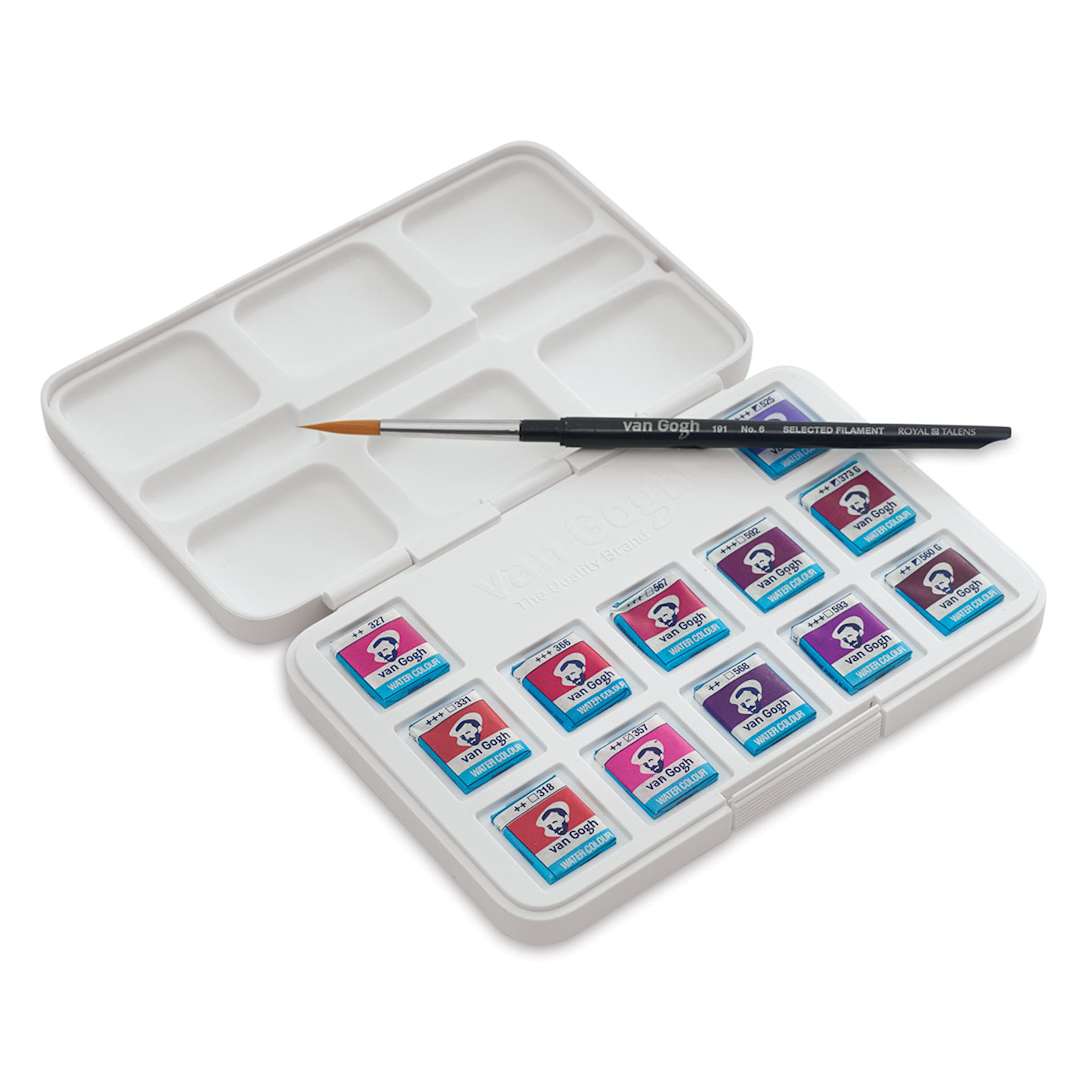 Open in modal - Van Gogh Watercolors Set - Pinks & Violets Set of 12 Pans, inside package view