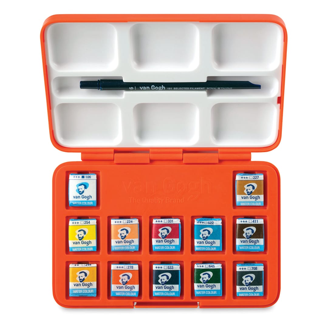 Open in modal - Van Gogh Museum Watercolor Pocket Box - Set of 12, Assorted Colors, Half Pans (Open)