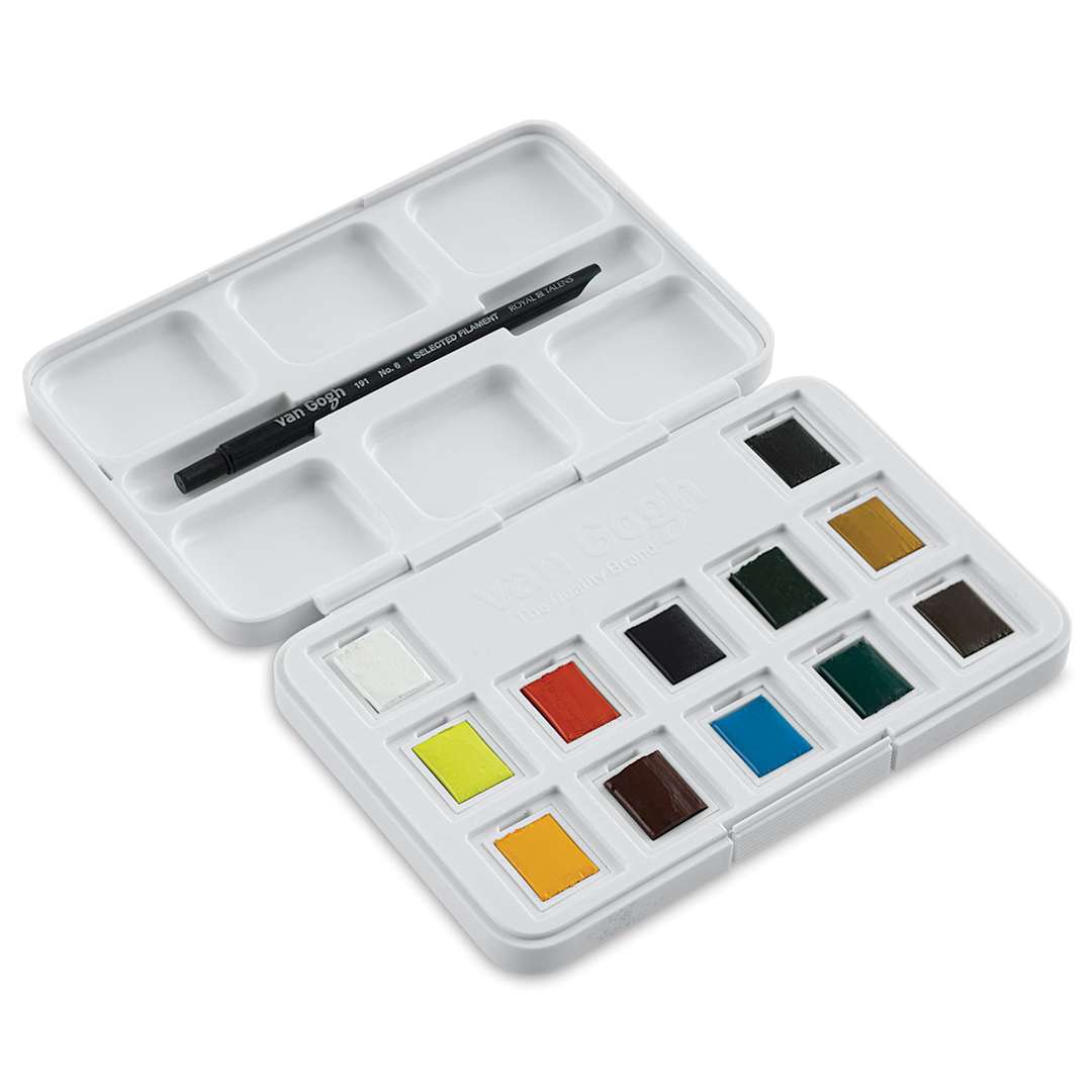 Open in modal - Van Gogh National Gallery Watercolor Pocket Box - Set of 12, Assorted Colors, Half Pans (Lid open)