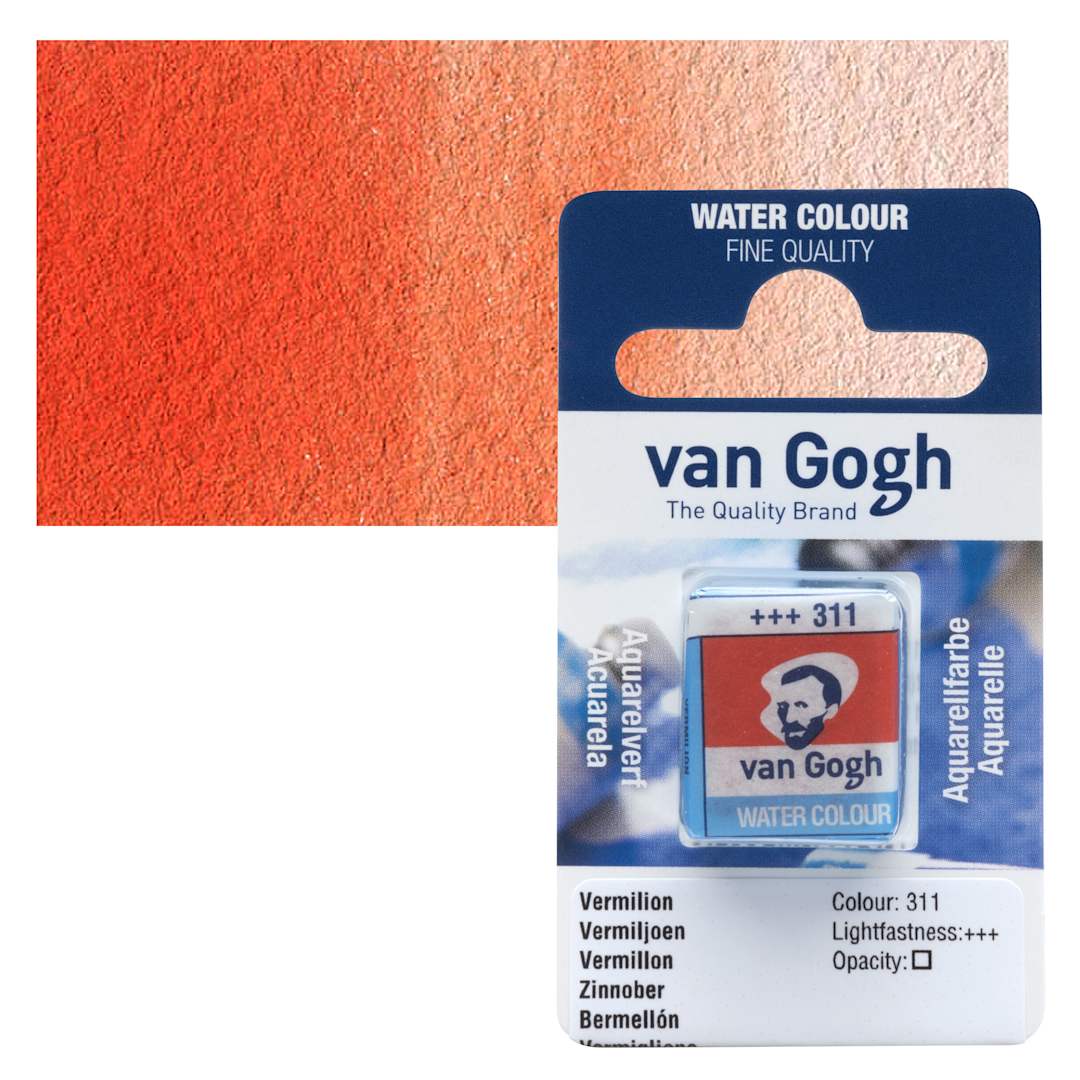 Open in modal - Van Gogh Watercolor Half Pan - Vermilion pan and swatch