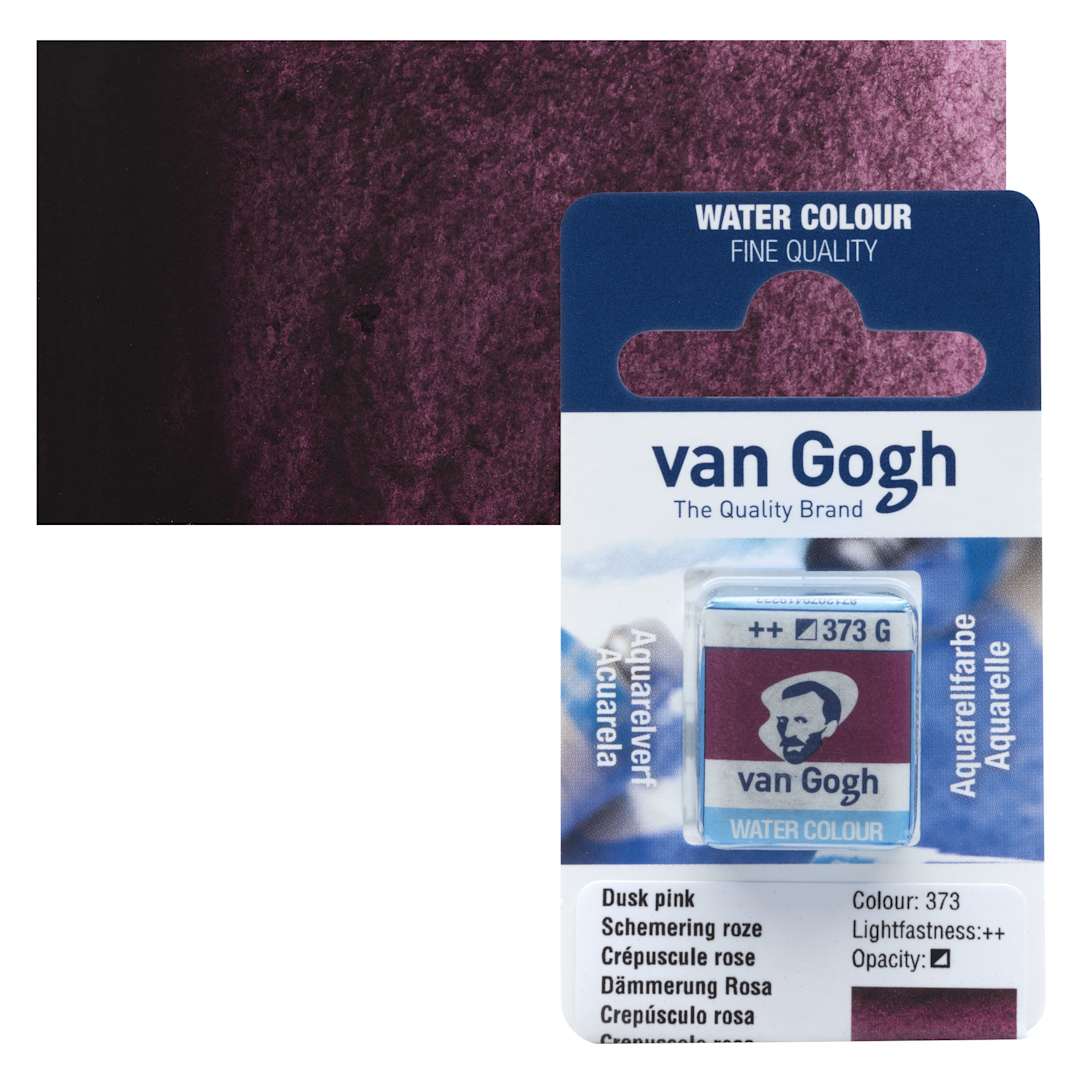 Open in modal - Van Gogh Watercolor Half Pan - Dusk Pink pan and swatch