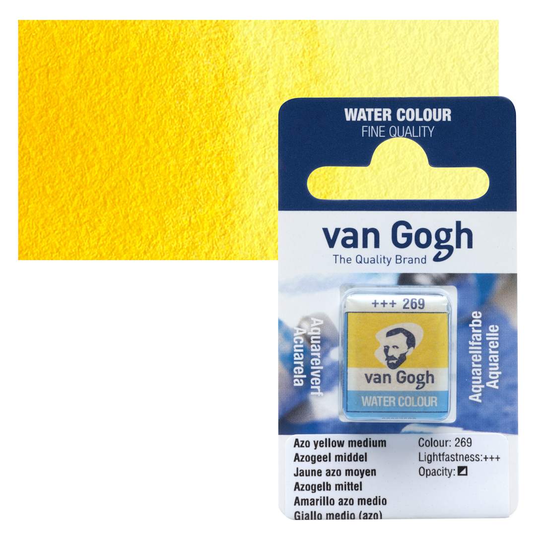 Open in modal - Van Gogh Watercolor Half Pan - Azo Yellow Medium pan and swatch