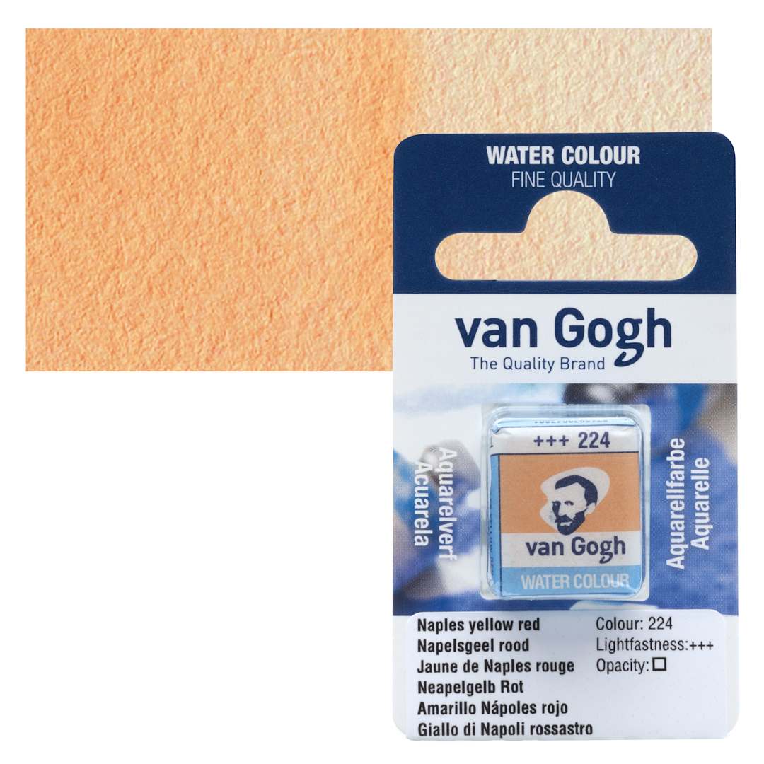 Open in modal - Van Gogh Watercolor Half Pan - Naples Yellow Red pan and swatch