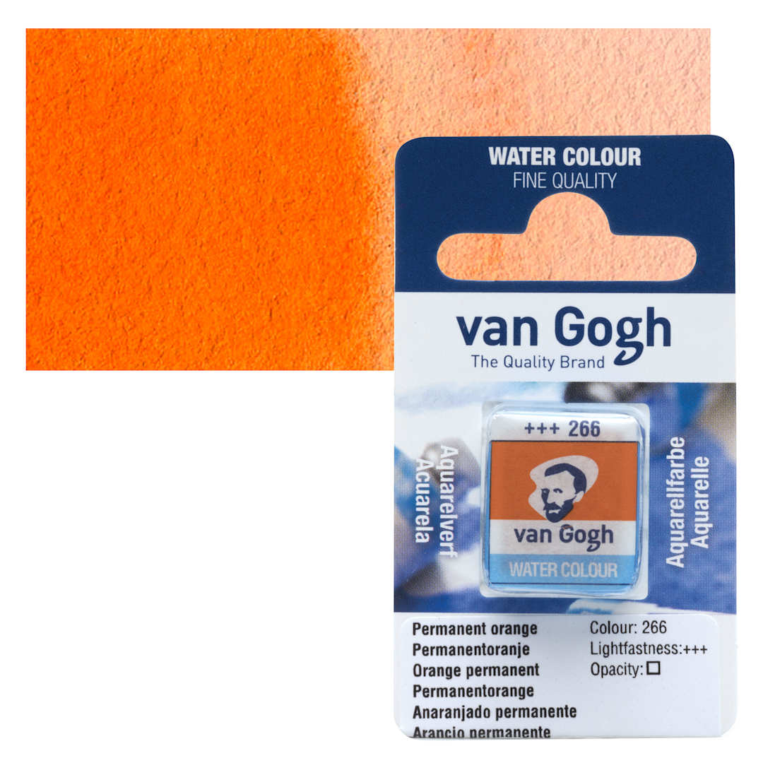 Open in modal - Van Gogh Watercolor Half Pan - Permanent Orange pan and swatch