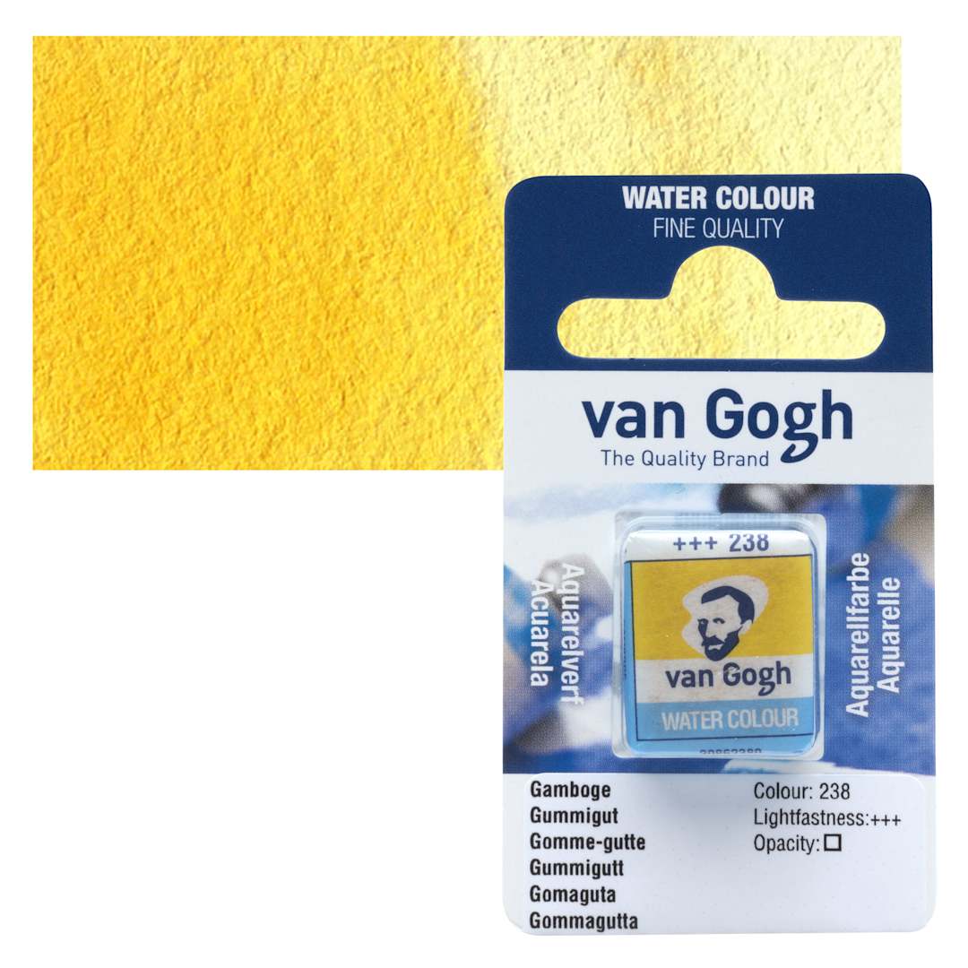 Open in modal - Van Gogh Watercolor Half Pan - Gamboge pan and swatch