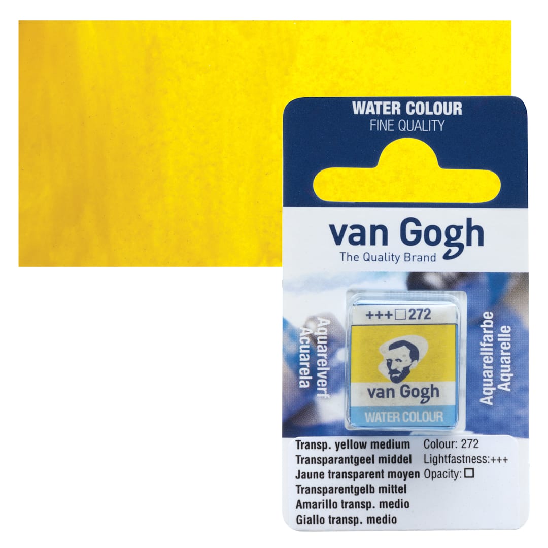 Open in modal - Van Gogh Watercolor Half Pan - Transparent Yellow Medium pan and swatch