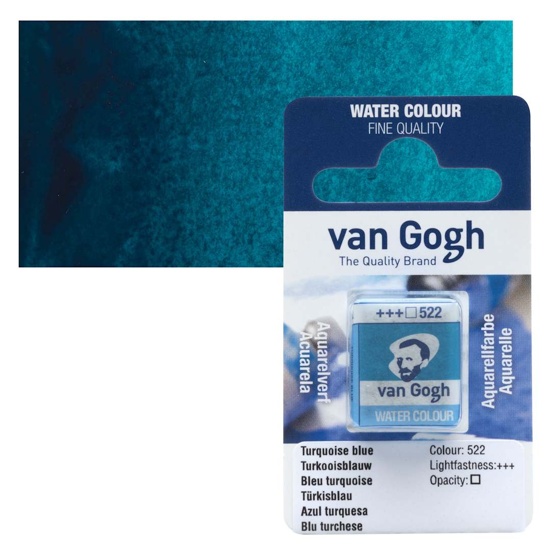 Open in modal - Van Gogh Watercolor Half Pan - Turquoise Blue pan and swatch