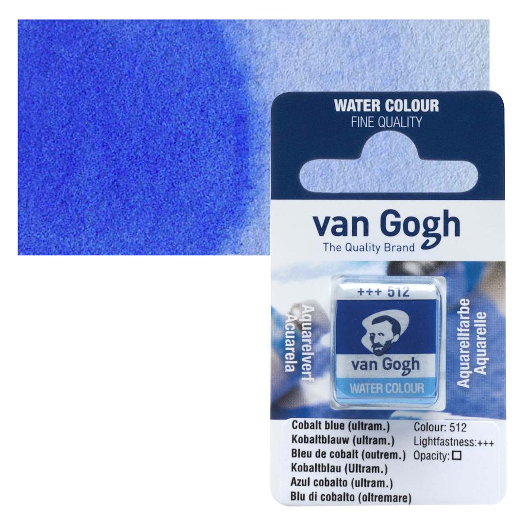Open in modal - Van Gogh Watercolor Half Pan - Cobalt Blue Ultramarine pan and swatch