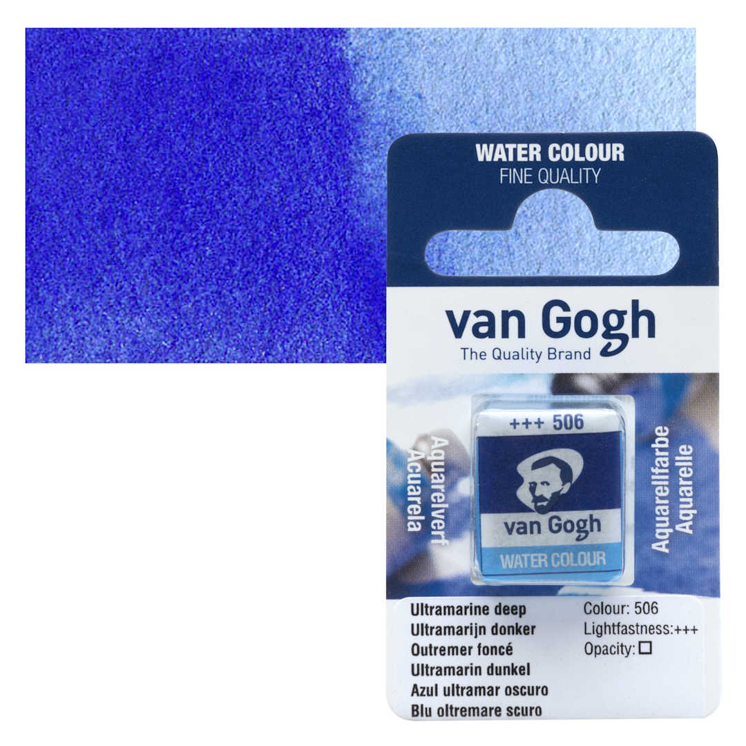 Open in modal - Van Gogh Watercolor Half Pan - Ultramarine Deep pan and swatch
