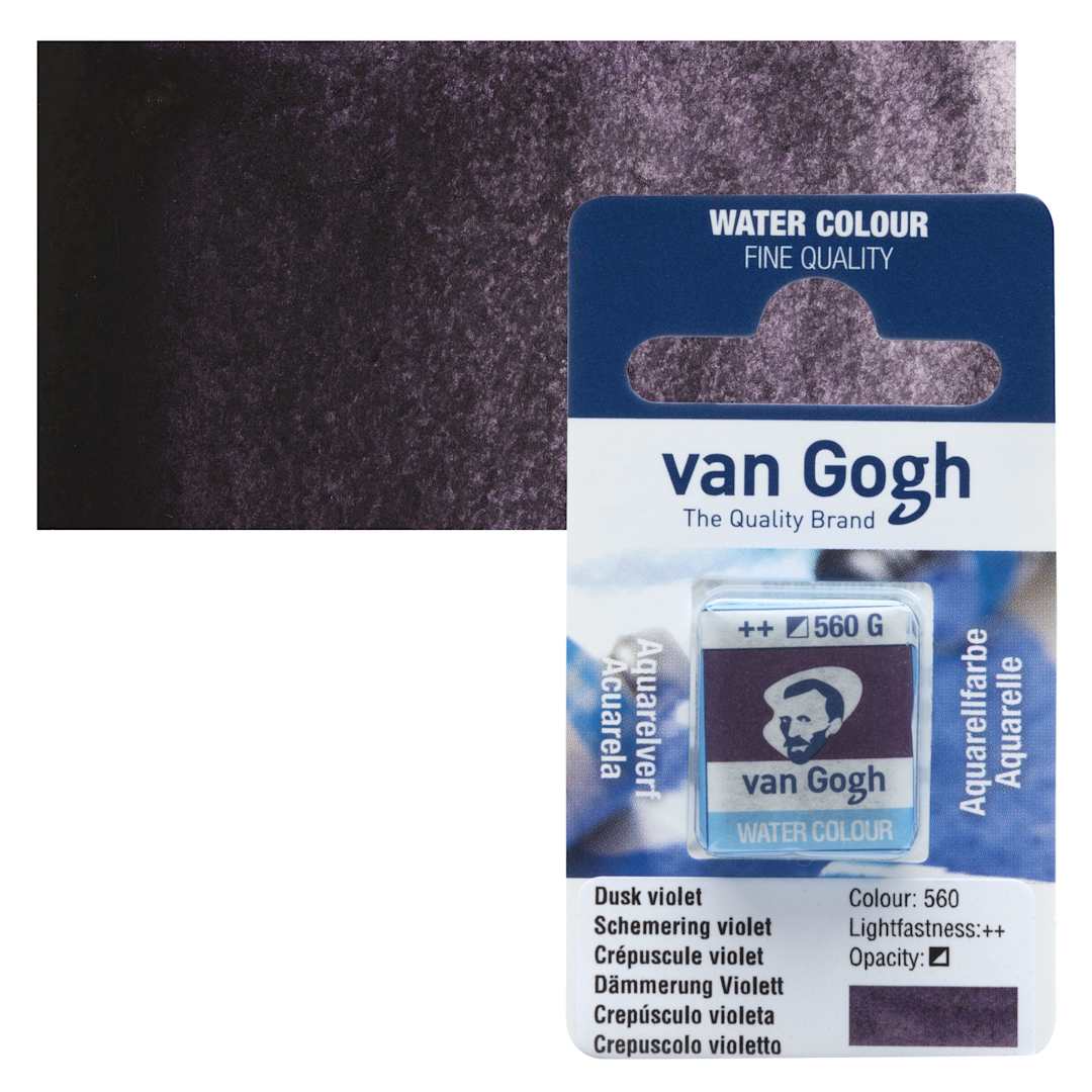 Open in modal - Van Gogh Watercolor Half Pan - Dusk Violet pan and swatch