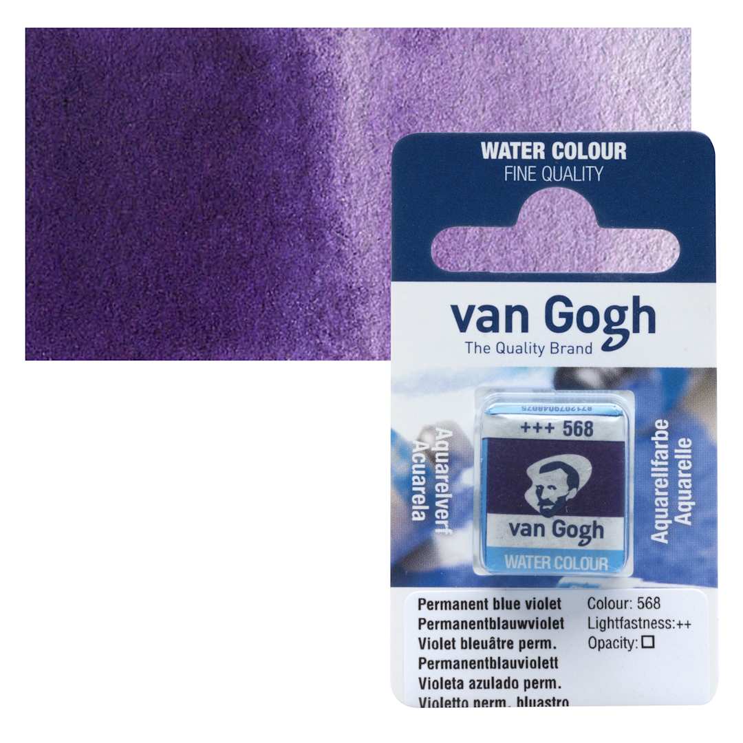 Open in modal - Van Gogh Watercolor Half Pan - Permanent Blue Violet pan and swatch