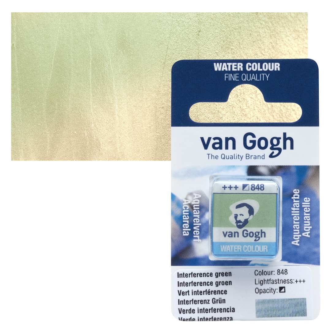 Open in modal - Van Gogh Watercolor Half Pan - Interference Green pan and swatch