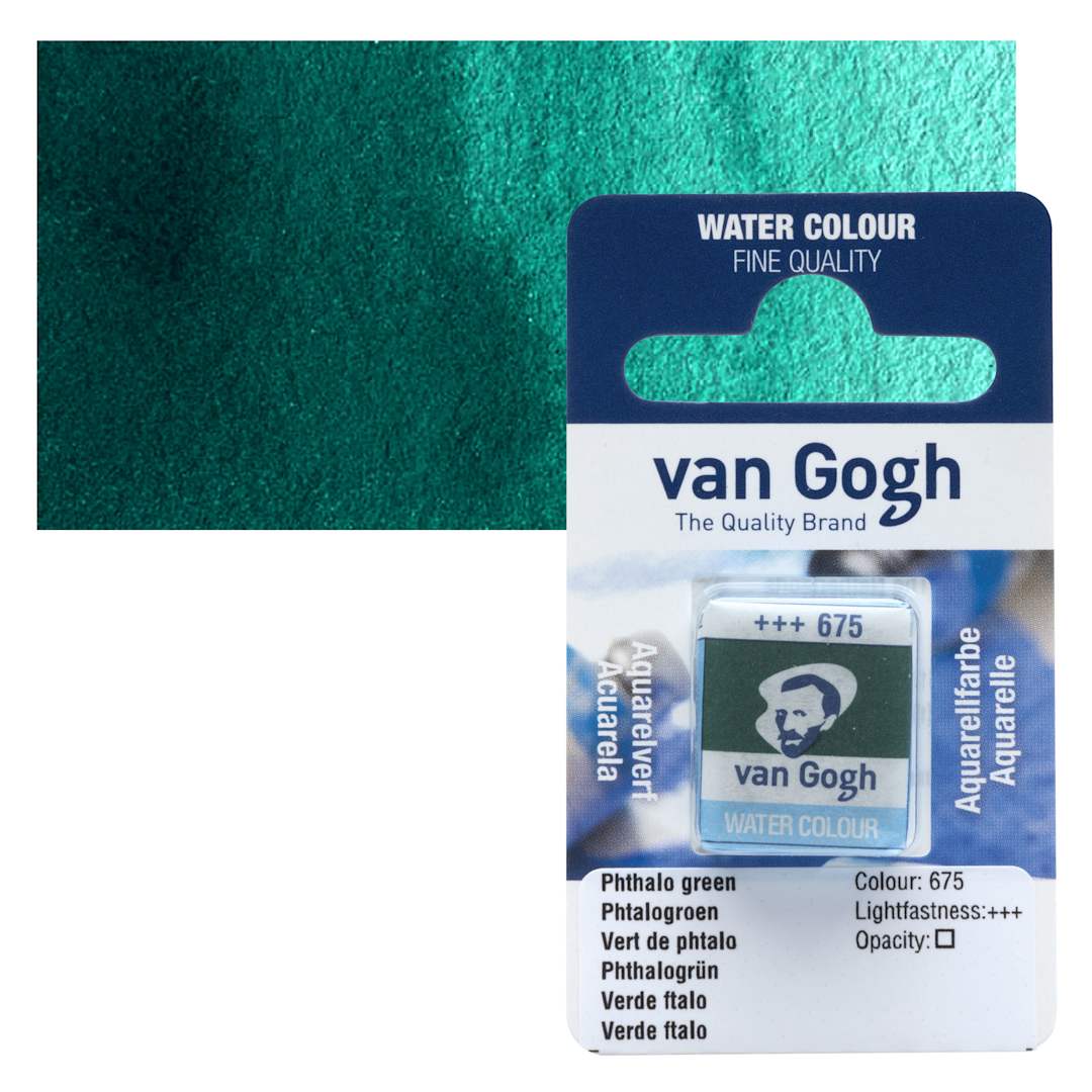 Open in modal - Van Gogh Watercolor Half Pan - Phthalo Green pan and swatch