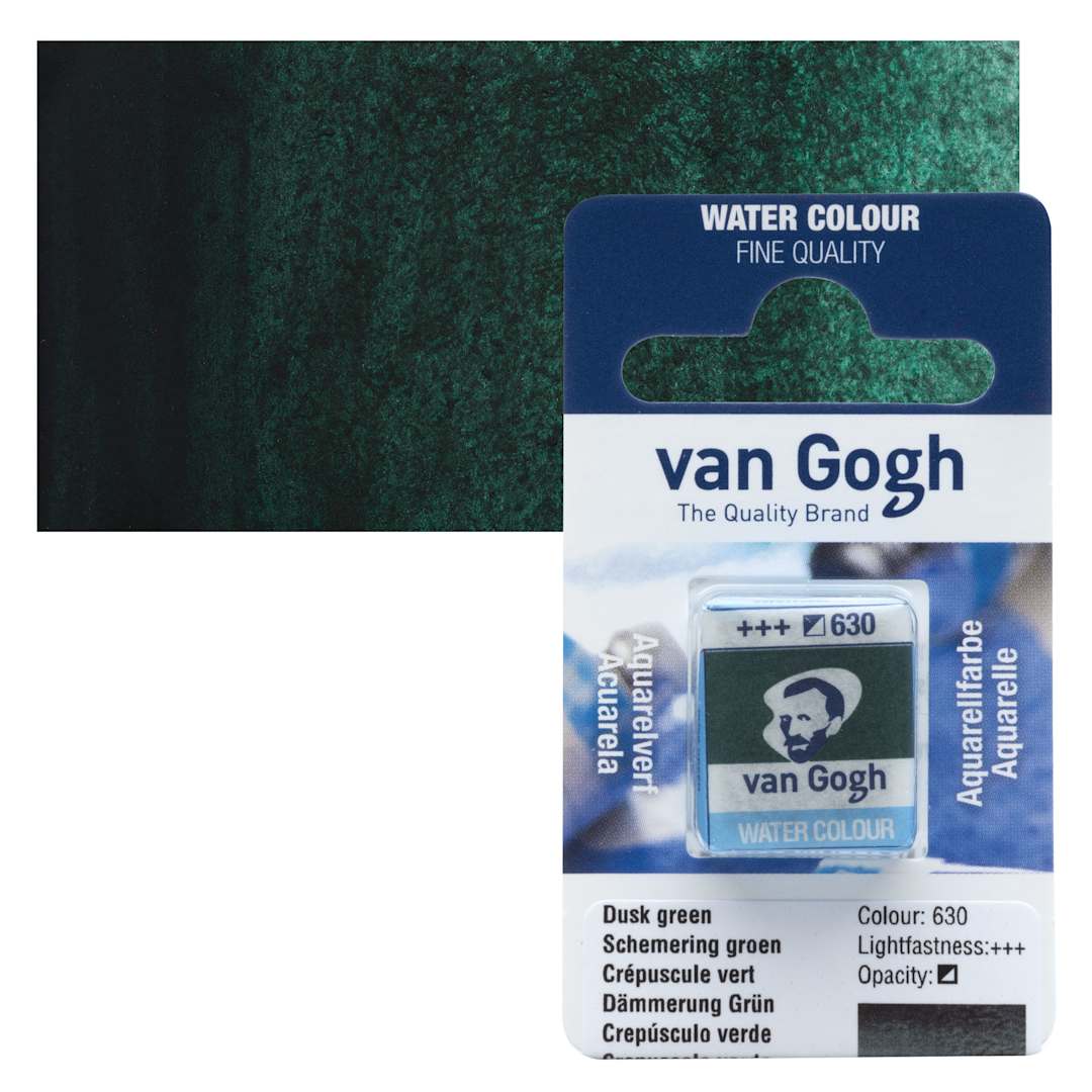Open in modal - Van Gogh Watercolor Half Pan - Dusk Green pan and swatch