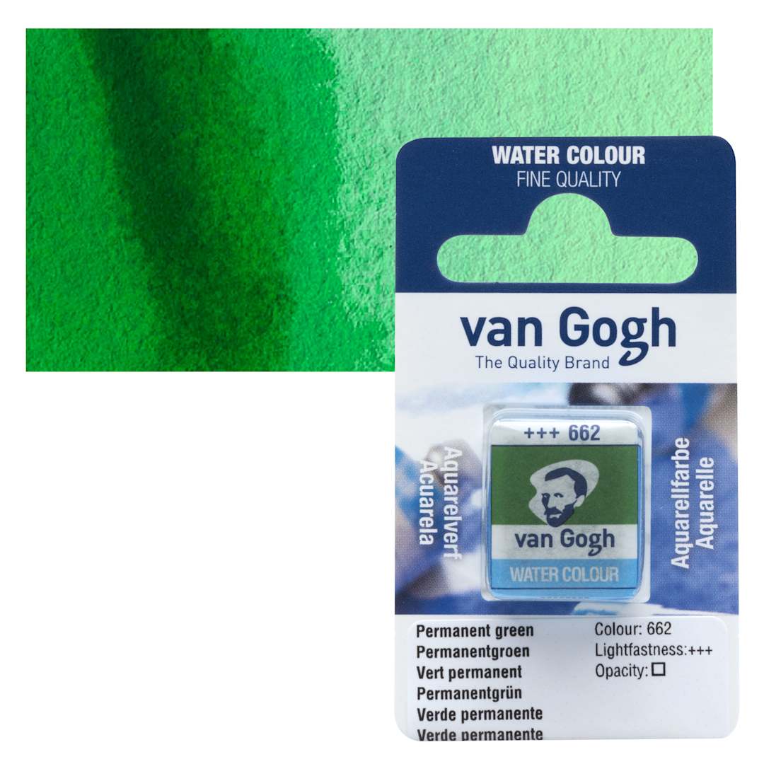 Open in modal - Van Gogh Watercolor Half Pan - Permanent Green pan and swatch