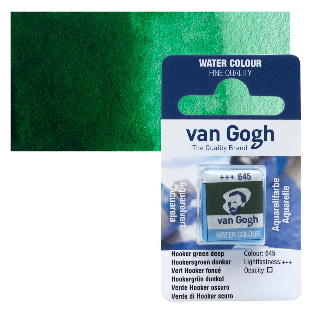 Open in modal - Van Gogh Watercolor Half Pan - Hooker Green Deep pan and swatch