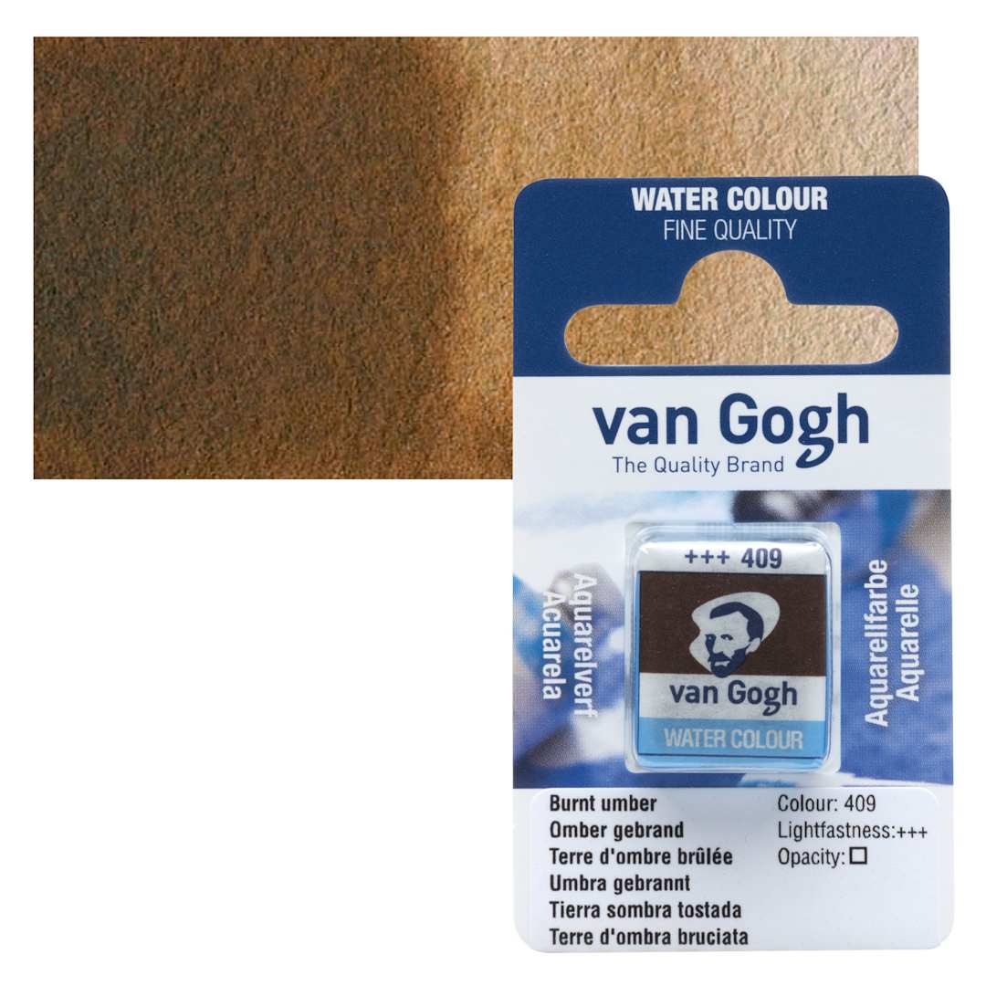 Open in modal - Van Gogh Watercolor Half Pan - Burnt Umber pan and swatch