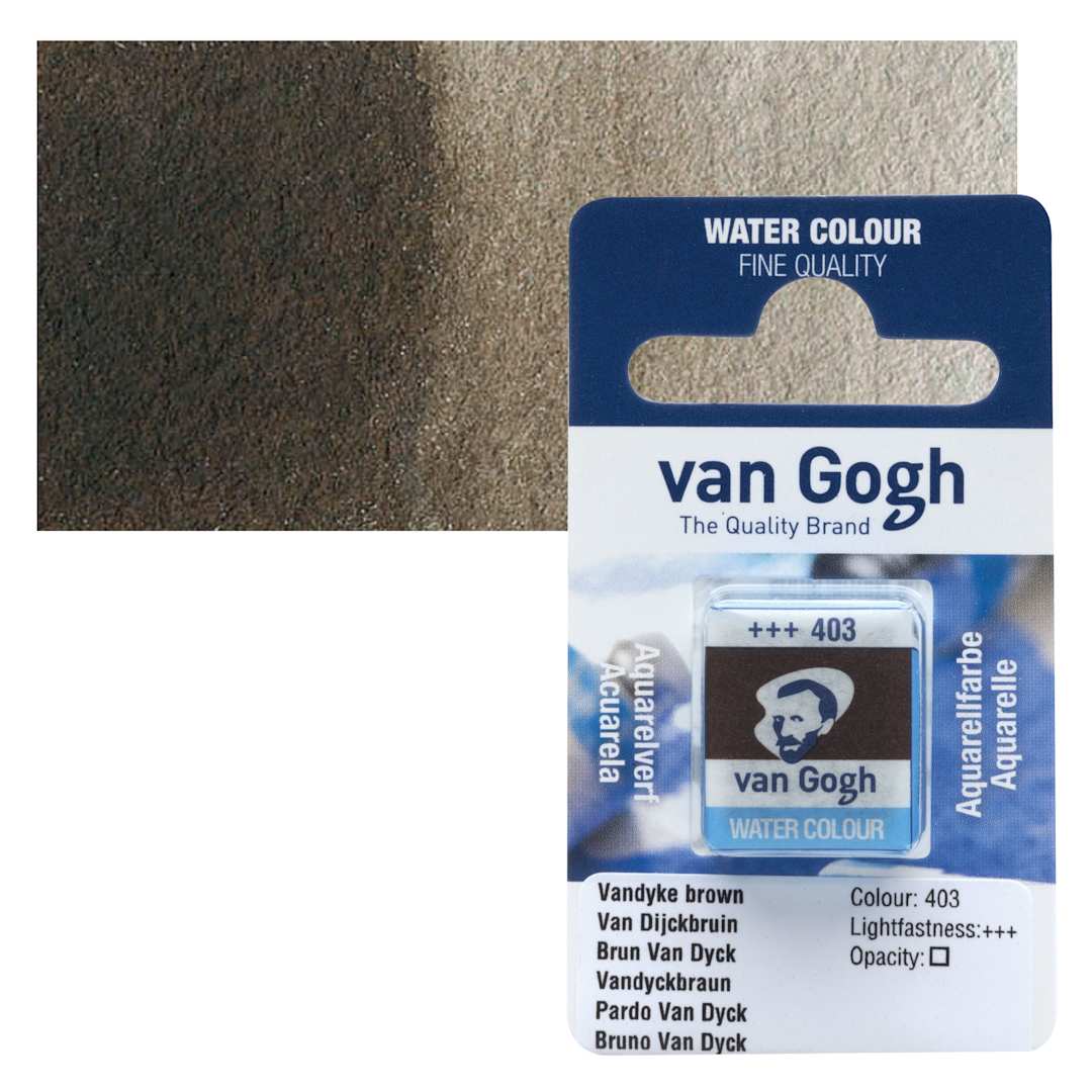 Open in modal - Van Gogh Watercolor Half Pan - Vandyke Brown pan and swatch