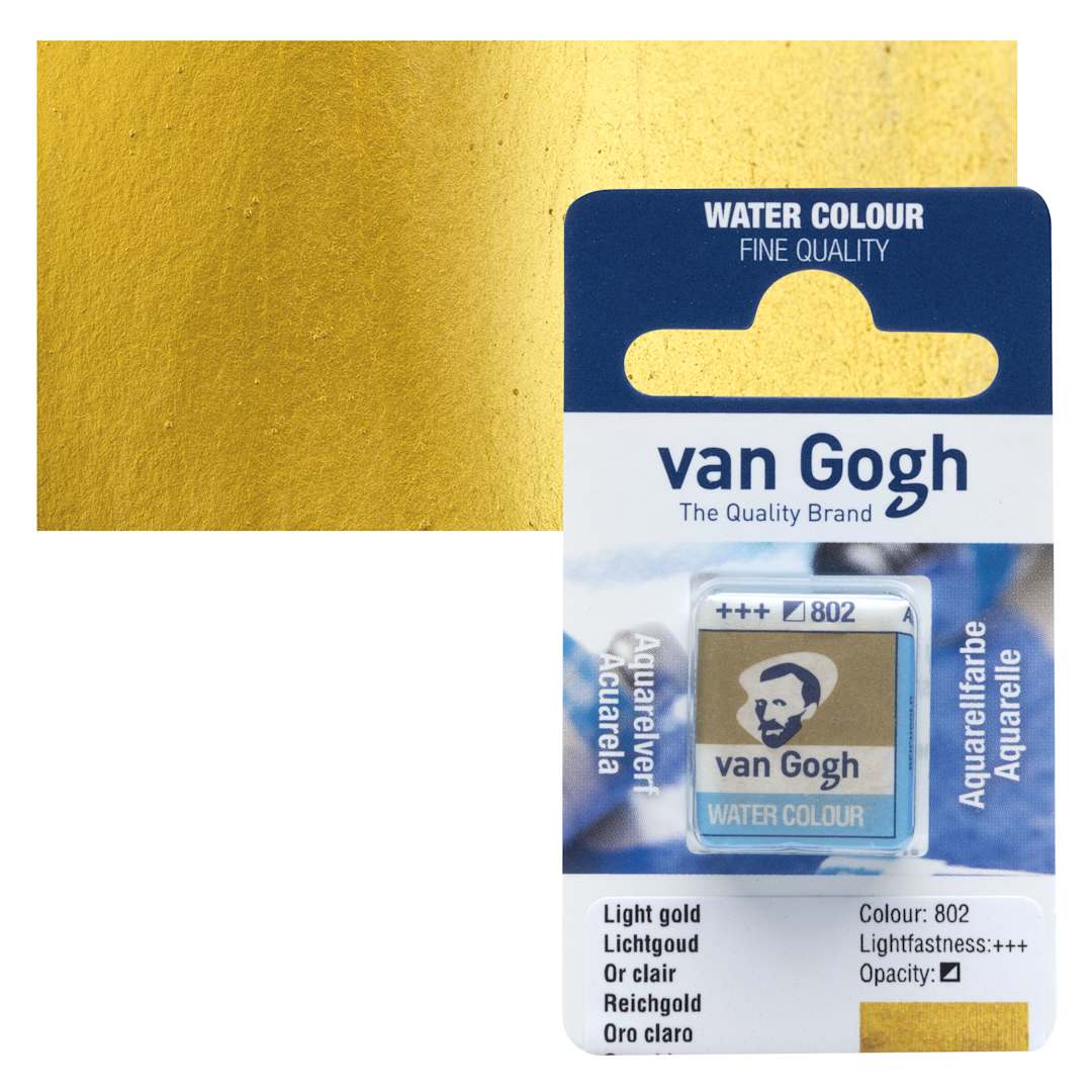 Open in modal - Van Gogh Watercolor Half Pan - Light Gold pan and swatch