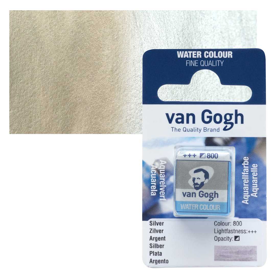 Open in modal - Van Gogh Watercolor Half Pan - Silver pan and swatch