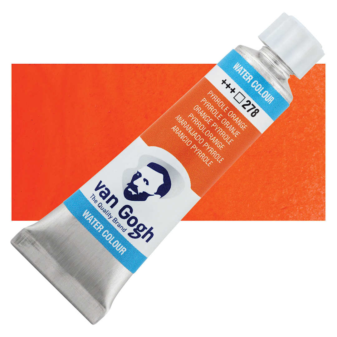 Open in modal - Van Gogh Watercolor - Pyrrole Orange, 10 ml tube and swatch