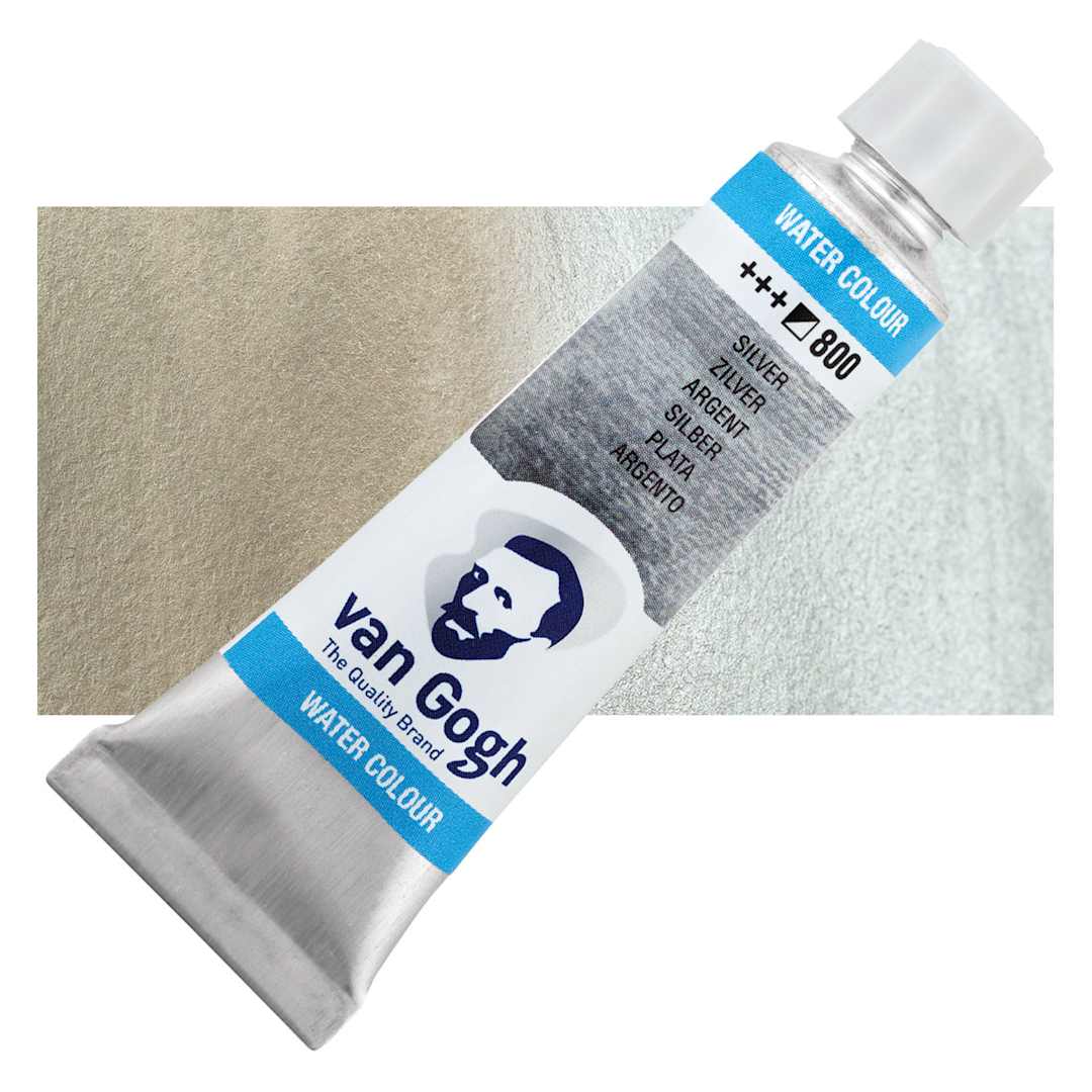 Open in modal - Van Gogh Watercolor - Metallic Silver, 10 ml tube and swatch