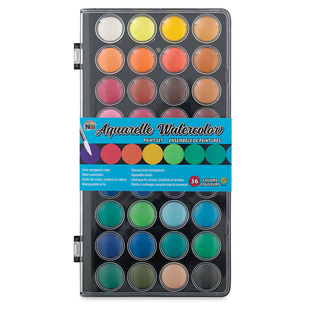 Open in modal - 
Niji Aquarelle Watercolor Pan Set - Top view of packaged 36 Color Pan Set