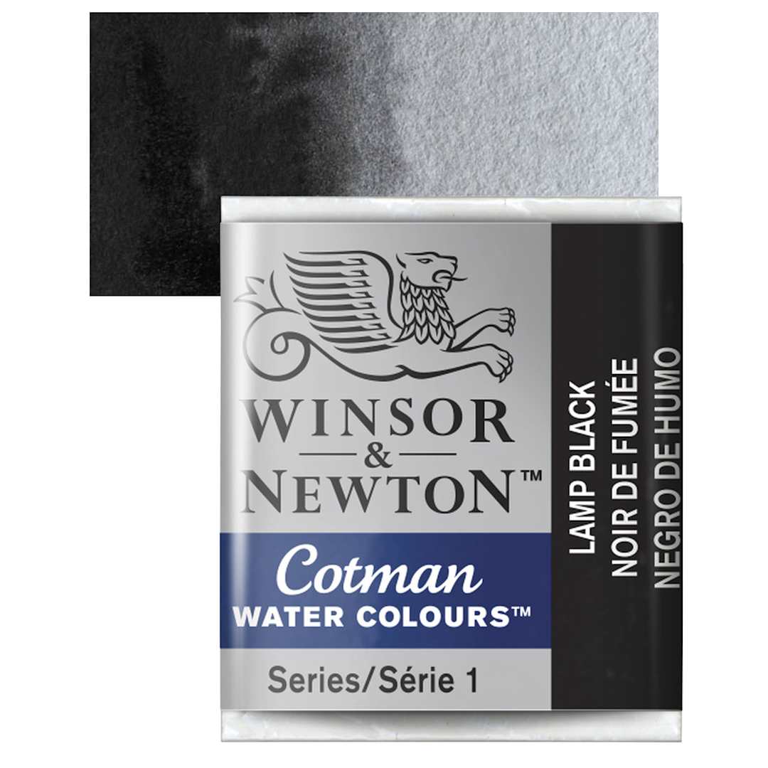 Open in modal - Winsor & Newton Cotman Watercolor Half Pan - Lamp Black and swatch