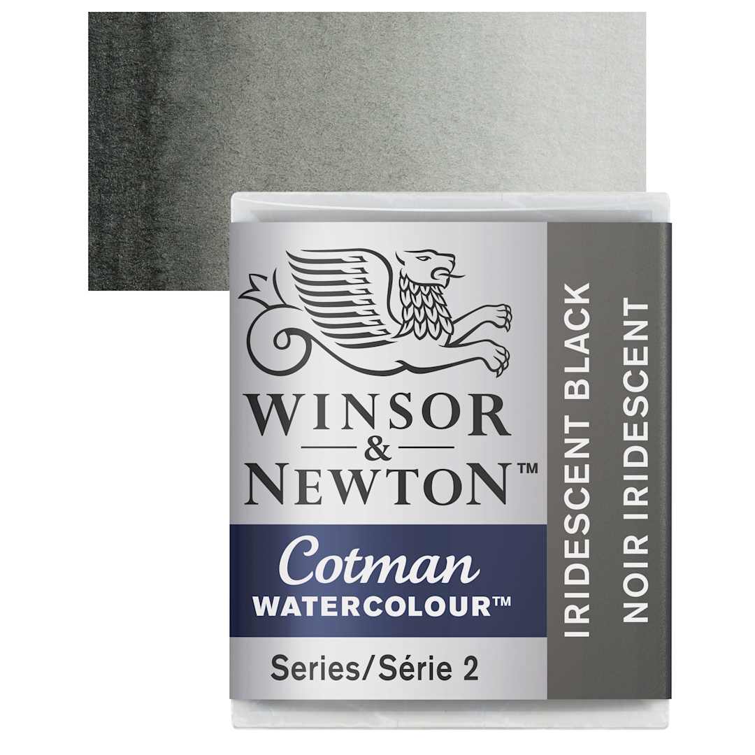 Open in modal - Winsor & Newton Cotman Watercolor - Iridescent Black, Half Pan and swatch