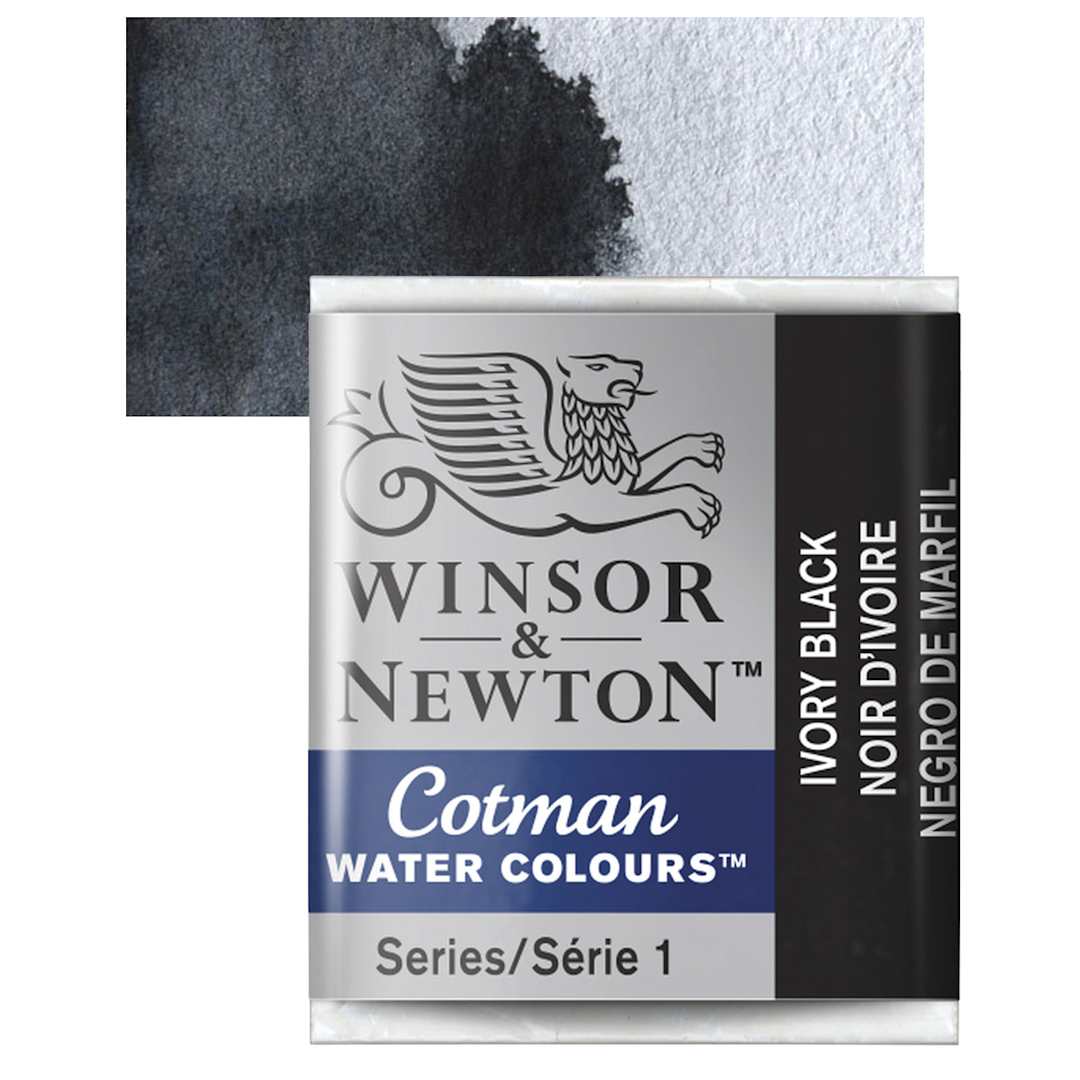 Open in modal - Winsor & Newton Cotman Watercolor Half Pan - Ivory Black and swatch