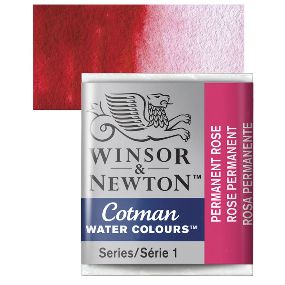 Open in modal - Winsor & Newton Cotman Watercolor Half Pan - Permanent Rose and swatch