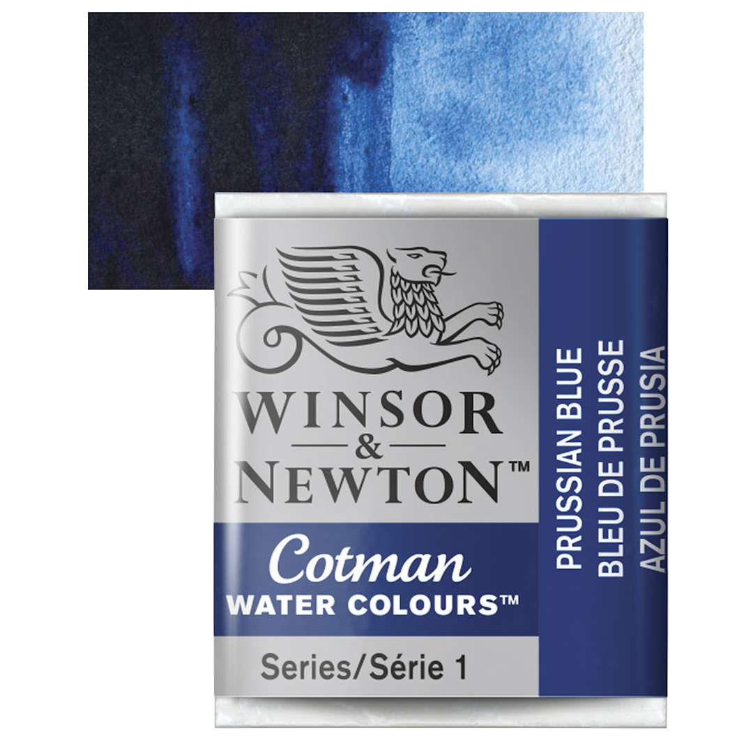 Open in modal - Winsor & Newton Cotman Watercolor Half Pan - Prussian Blue and swatch