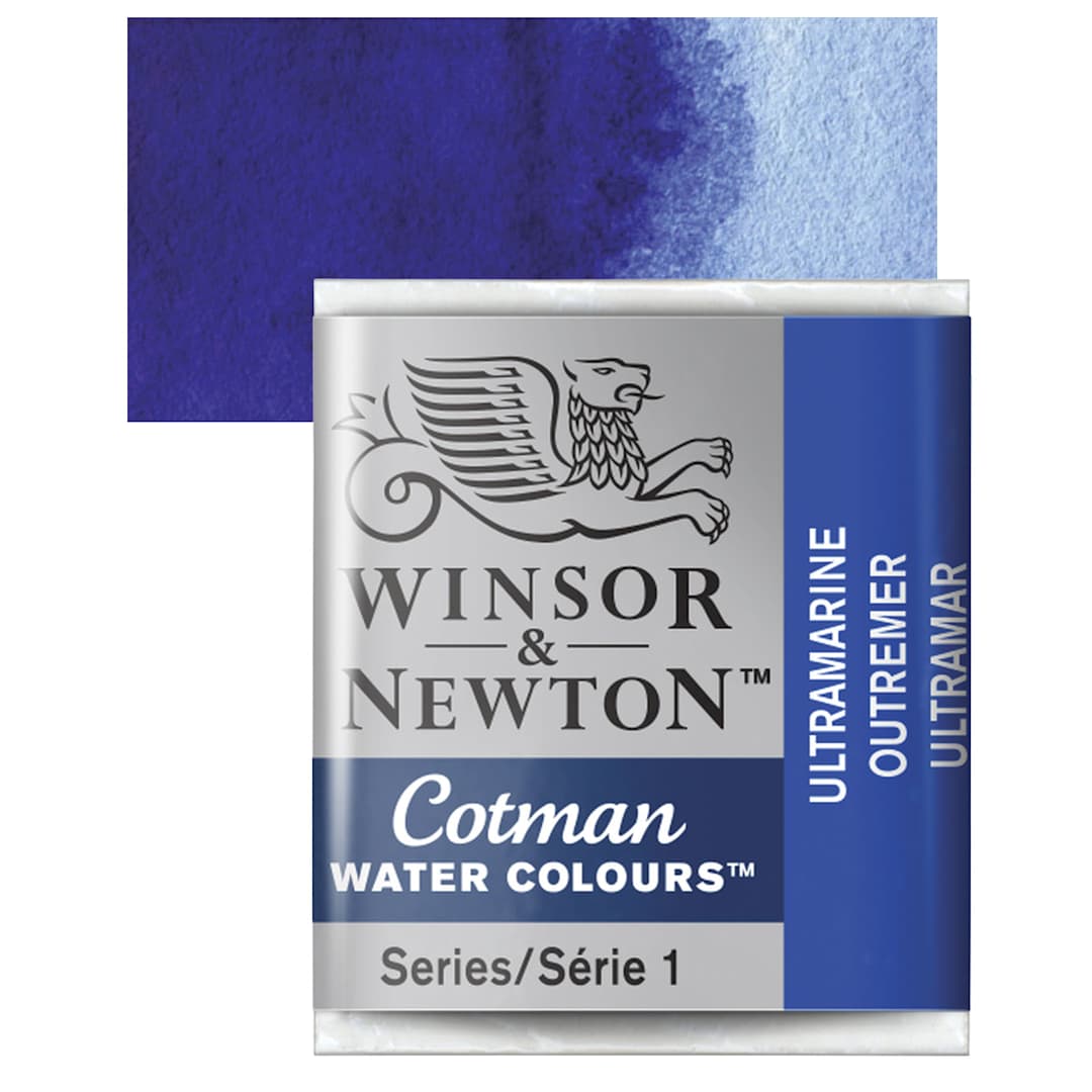 Open in modal - Winsor & Newton Cotman Watercolor Half Pan - Ultramarine and swatch
