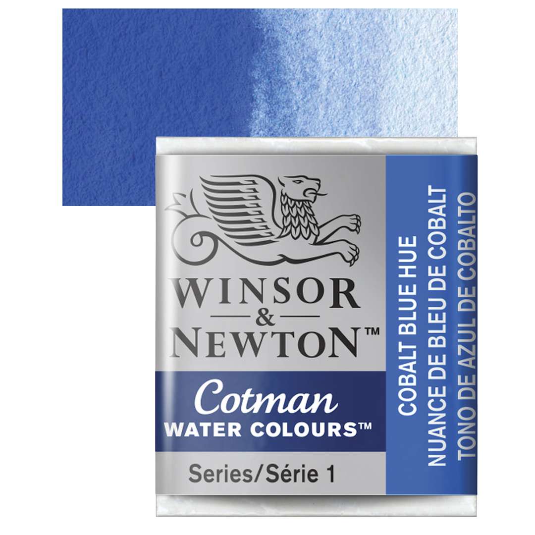 Open in modal - Winsor & Newton Cotman Watercolor Half Pan - Cobalt Blue Hue and swatch