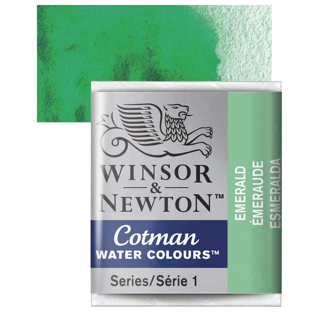 Open in modal - Winsor & Newton Cotman Watercolor Half Pan - Emerald and swatch