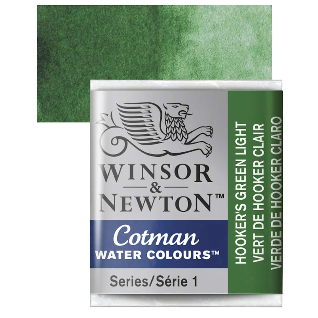 Open in modal - Winsor & Newton Cotman Watercolor Half Pan - Hookers Green Light and swatch