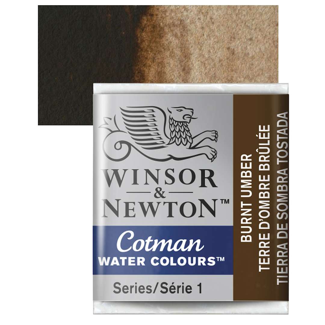 Open in modal - Winsor & Newton Cotman Watercolor Half Pan - Burnt Umber and swatch