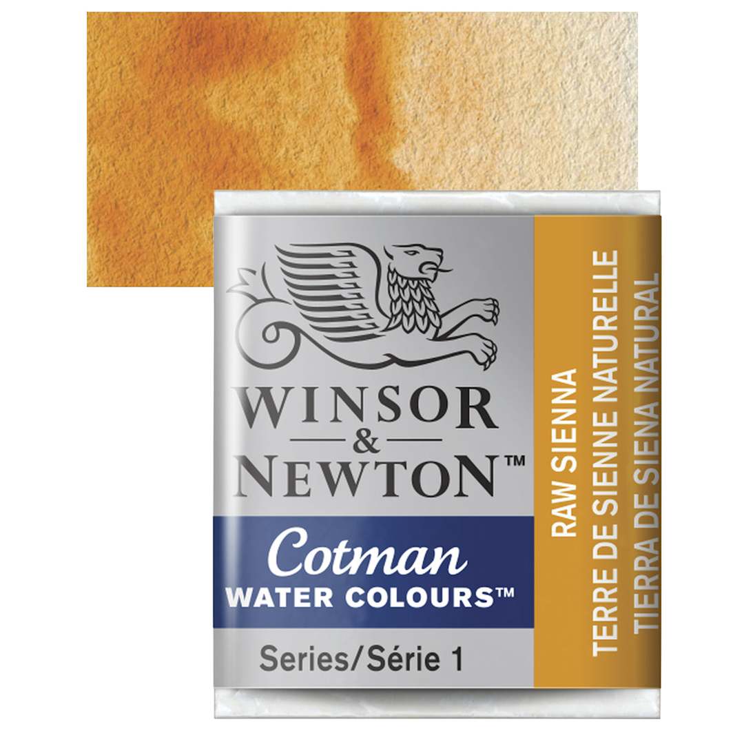 Open in modal - Winsor & Newton Cotman Watercolor Half Pan - Raw Sienna and swatch