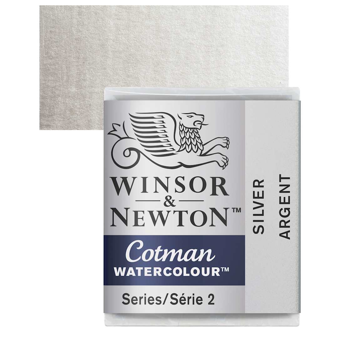 Open in modal - Winsor & Newton Cotman Watercolor Half Pan- Silver and swatch