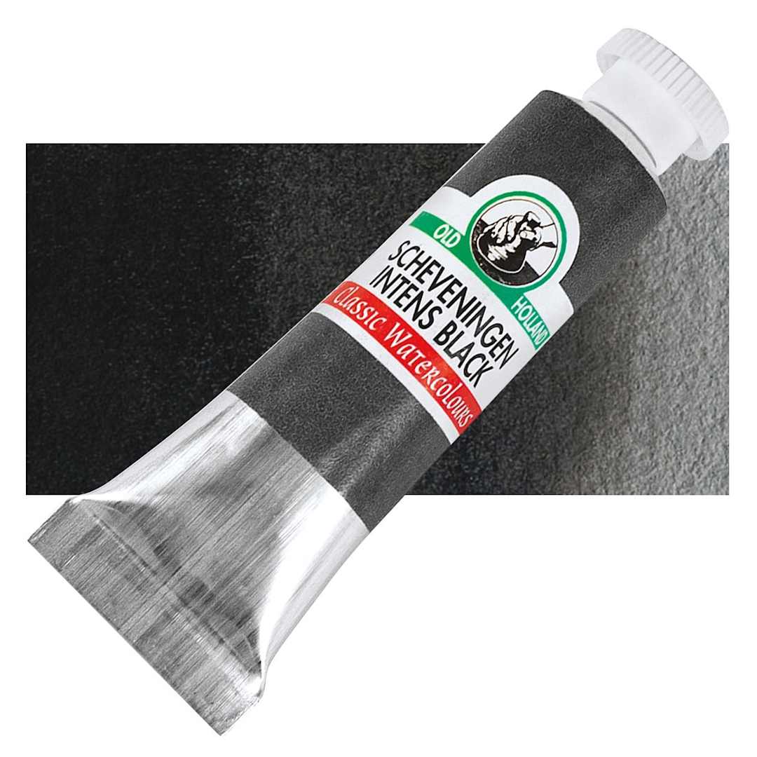 Open in modal - Old Holland Classic Artist Watercolor - Scheveningen Intense Black, 6 ml tube and swatch