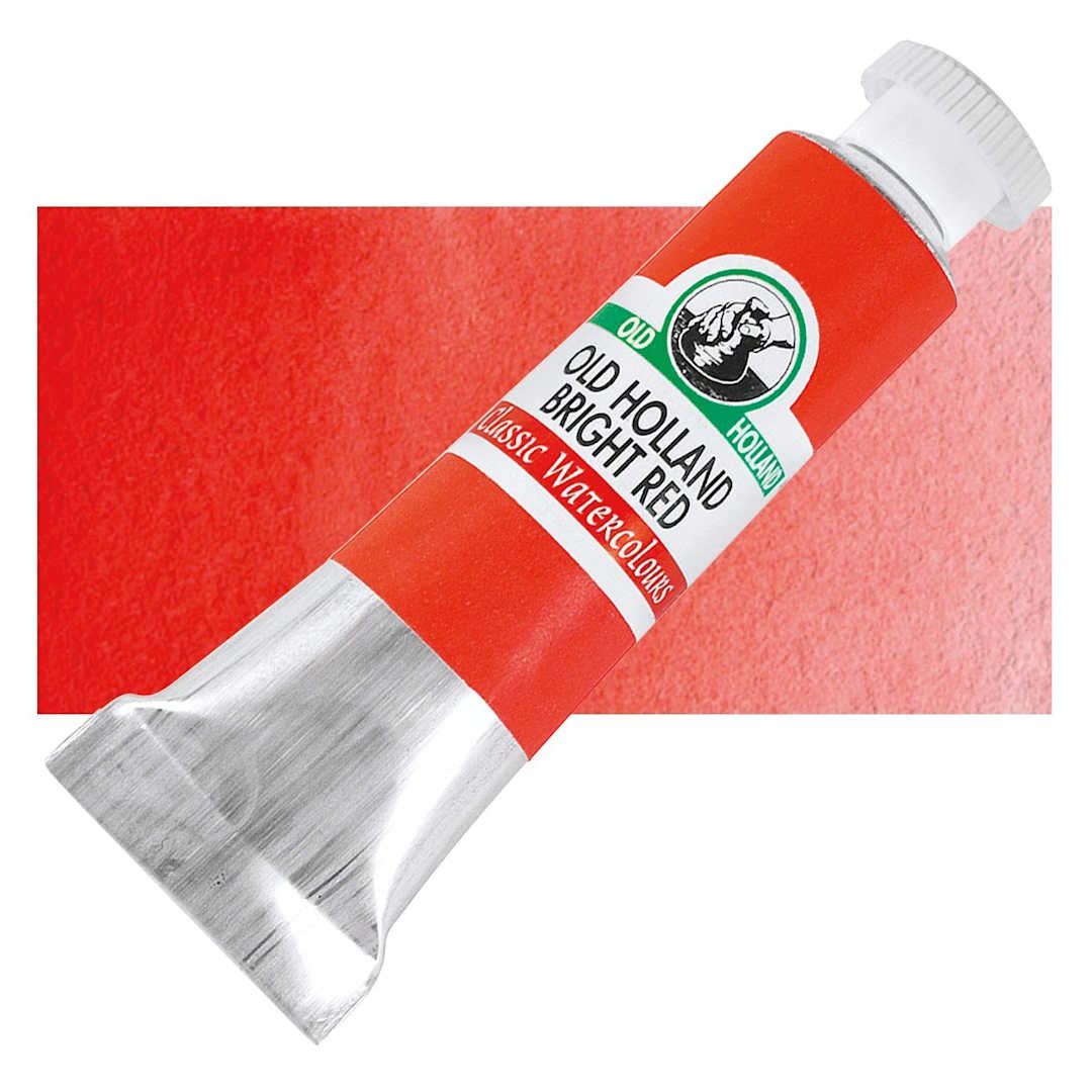 Open in modal - Old Holland Classic Artist Watercolor - Old Holland Bright Red, 6 ml tube and swatch