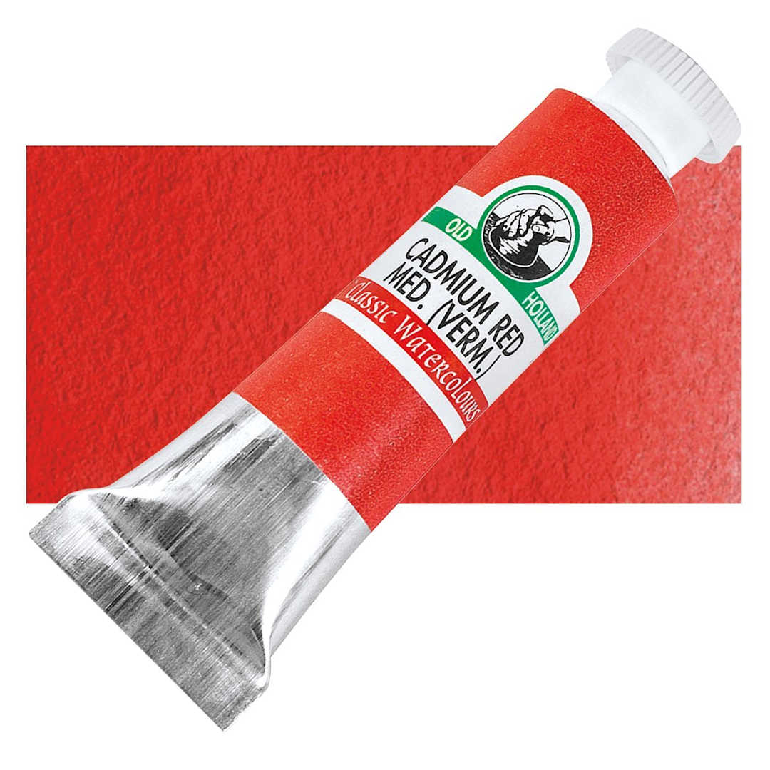 Open in modal - Old Holland Classic Artist Watercolor - Cadmium Red Medium (Vermilioned), 6 ml tube and swatch