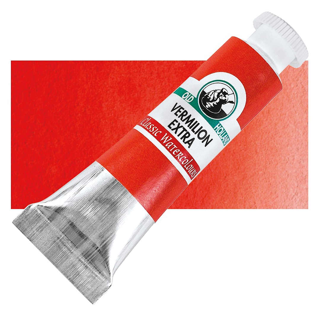 Open in modal - Old Holland Classic Artist Watercolor - Vermilion Extra, 6 ml tube and swatch