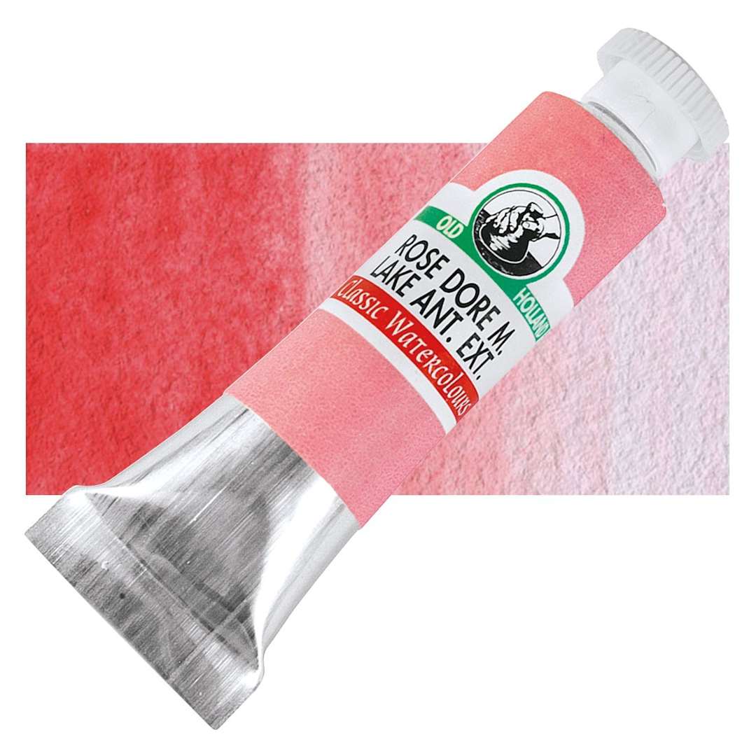 Open in modal - Old Holland Classic Artist Watercolor - Rose Dore Mad. Lake Antique Ex, 6 ml tube and swatch