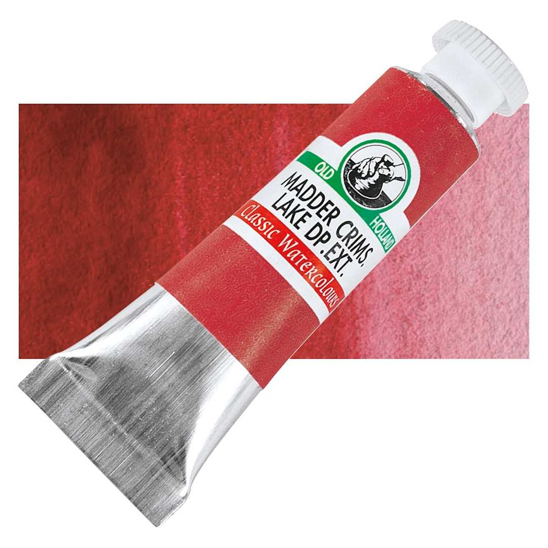 Open in modal - Old Holland Classic Artist Watercolor - Madder (Crimson) Lake Deep Extra, 6 ml tube and swatch