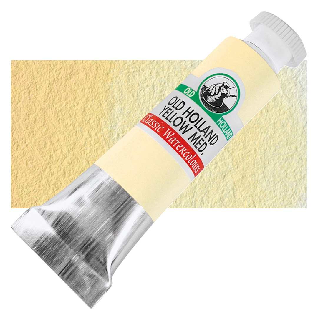 Open in modal - Old Holland Classic Artist Watercolor - Old Holland Yellow Medium, 6 ml tube and swatch