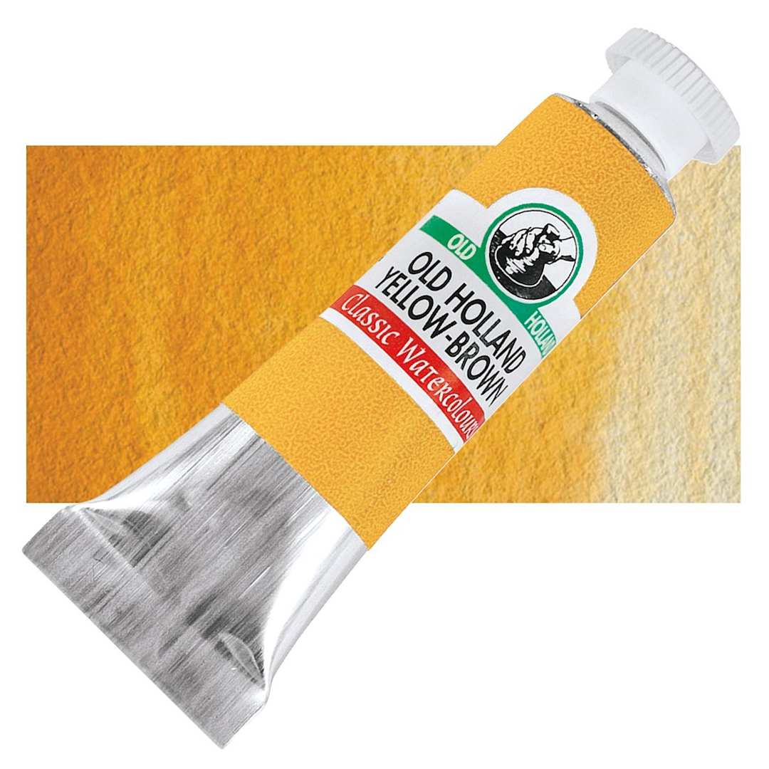 Open in modal - Old Holland Classic Artist Watercolor - Old Holland Yellow Brown, 6 ml tube and swatch
